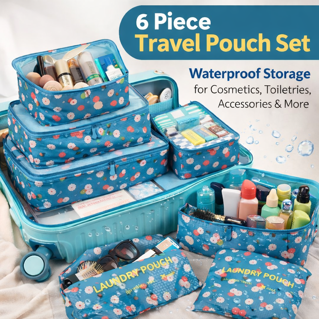 New Waterproof Imported 6 Pcs Travel Storage Bag Set | Travel Packing Cubes Luggage Organizer | Oxford Fabric Suitcase Organizer for Clothes, Shoes & Toiletries
