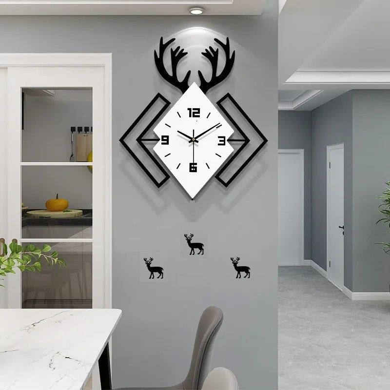 Markhor Wooden wall clock Diamond Deer shape white dial 3d Creative