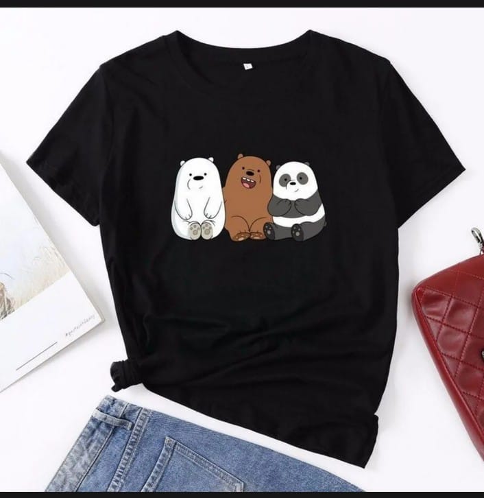 BEAR Printed Summer Collection Round Neck Half Sleeves T Shirt For Women