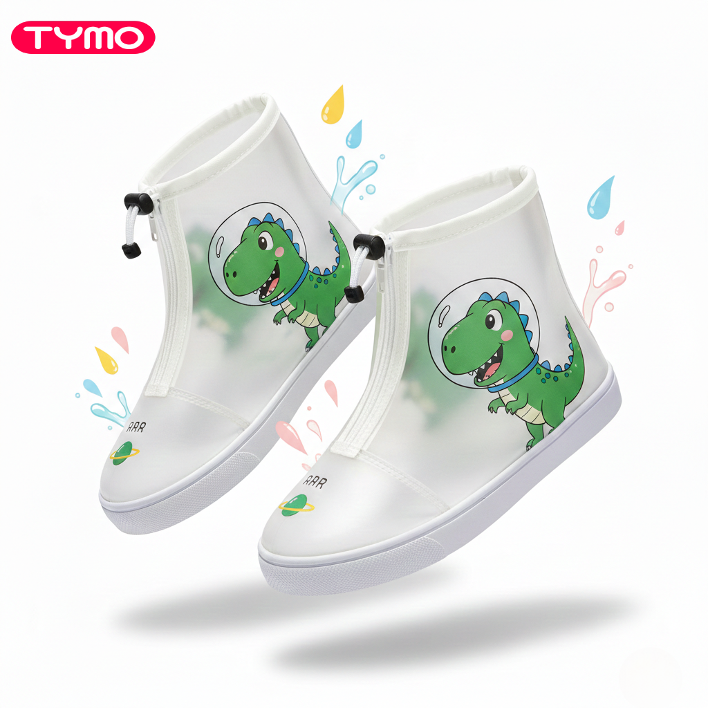 TYMO  Kids Waterproof Rain Shoe Covers | Premium Anti-Slip Overshoes with Zipper & Elastic Strap | Reusable School & Trainer Shoe Protectors
