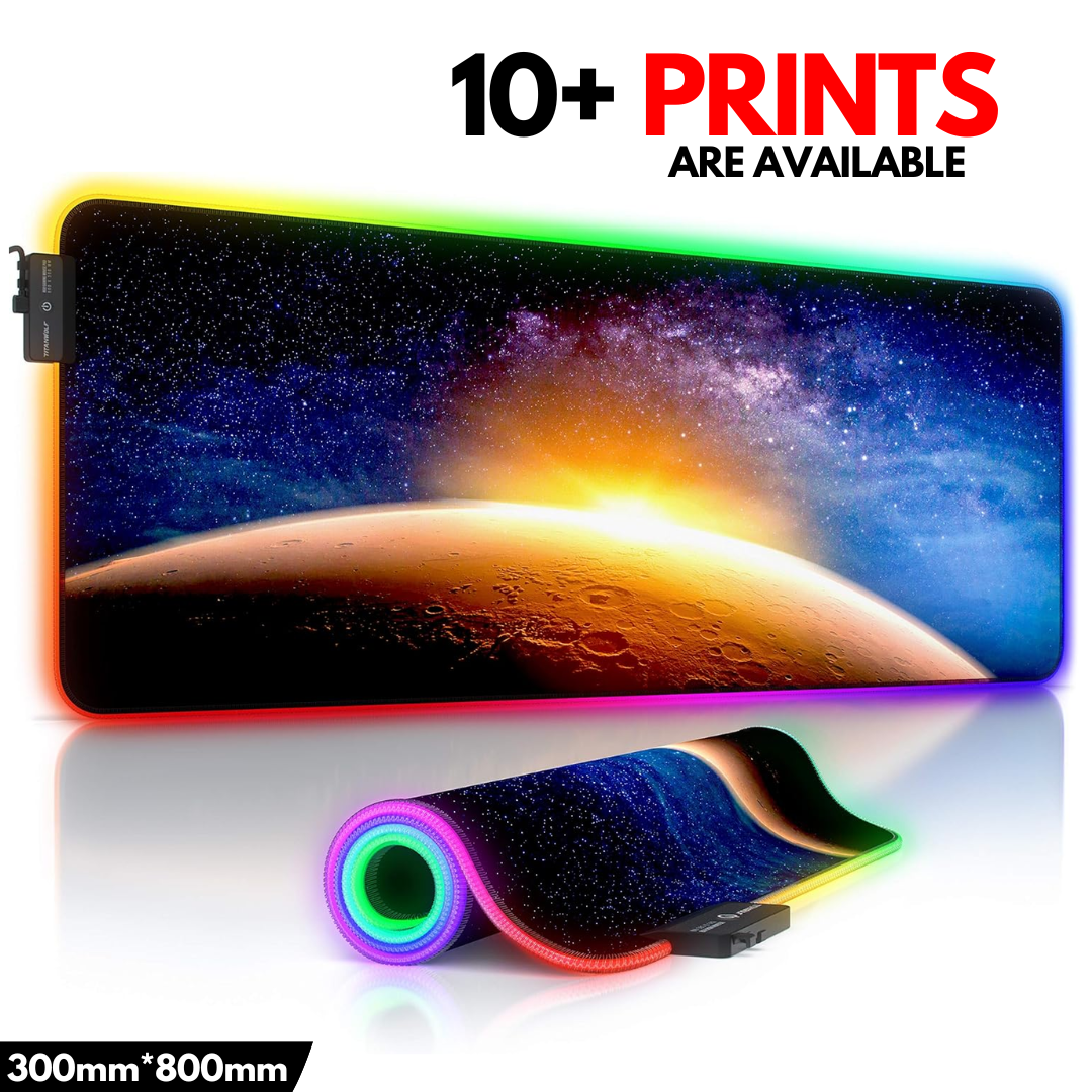 High-Quality XXL RGB Gaming Mouse Pad SMALL & Large Size with Gel Wrist Pad - Extended & Small Led Soft Cloth Mousepad Mat with Non-Slip Rubber Base & 14 Lighting Modes for Gamers, PC Computer, Laptop, Office - (800×300×4mm) - Black - FunBug