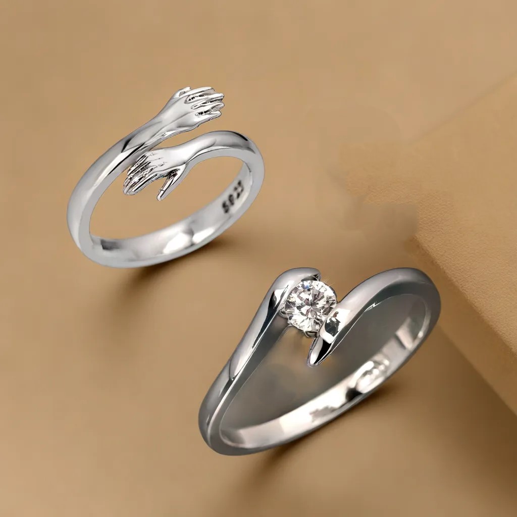 Dual Combo Deal | Hug Rings + Diamond Ring for Girls | Best wedding and birthday gift | Colour Never Fade