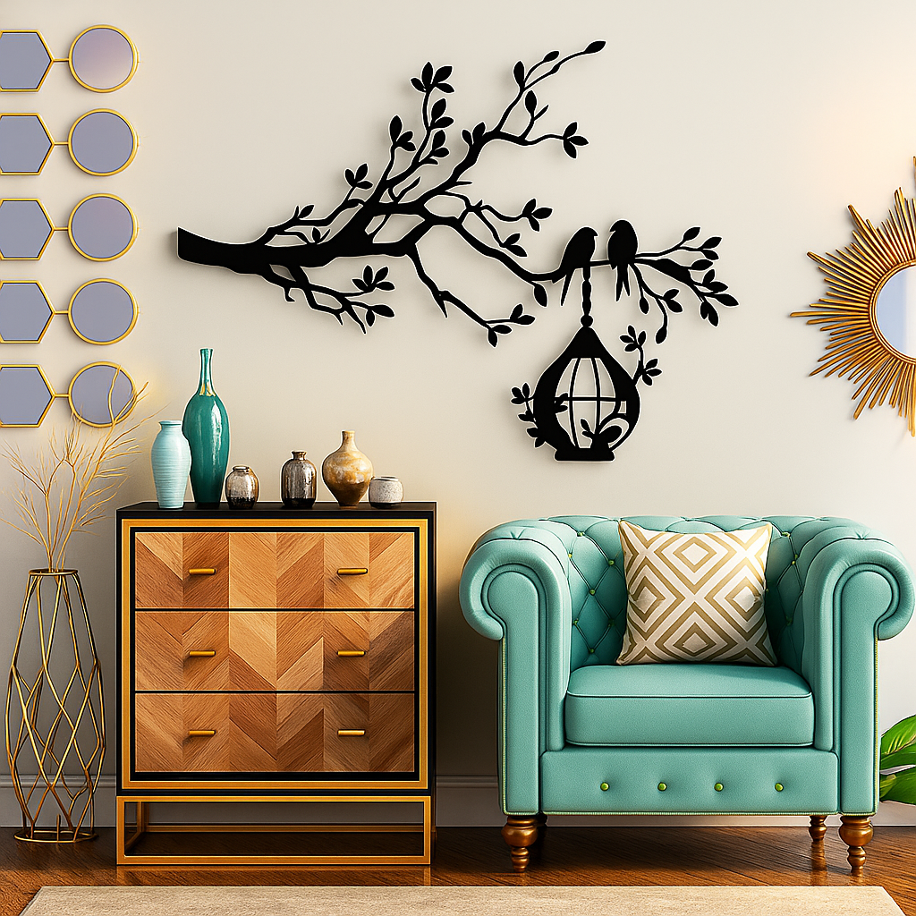 Handcrafted 3D Tree with Birds on Nest Wooden Wall Art – Luxury Nature Design Wall Hanging for Home Decoration – Wooden Wall Decor for Living Room, Bedroom, Lounge, Hallway & Office