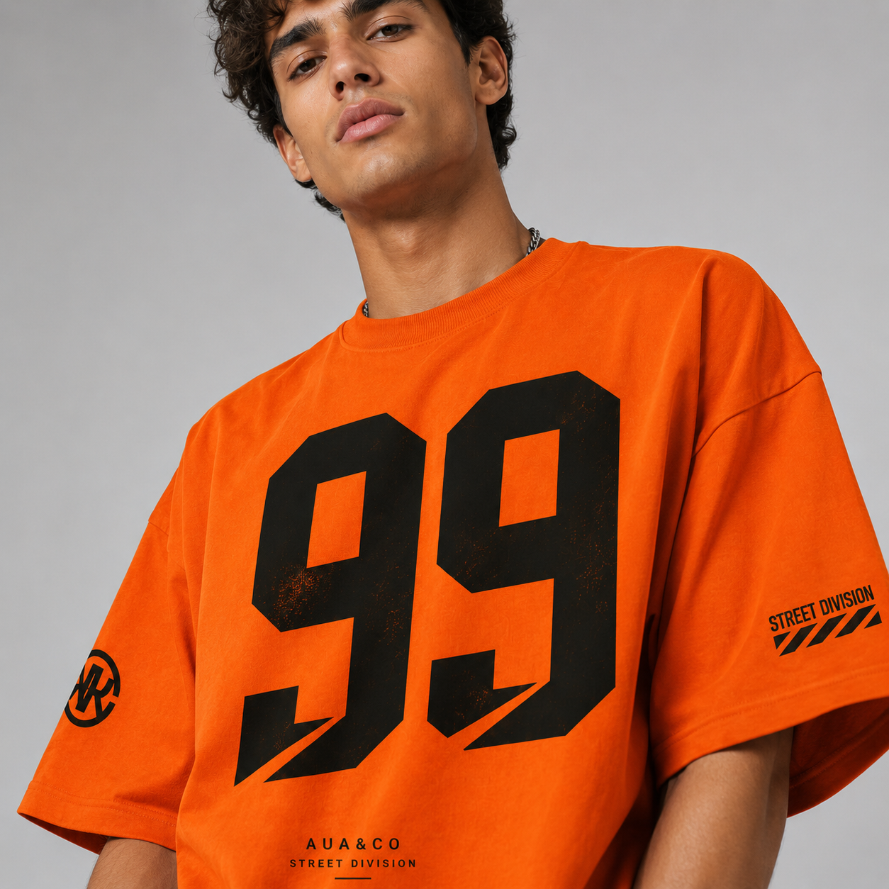 Men’s Orange 99 Oversized Baggy Graphic T-Shirt