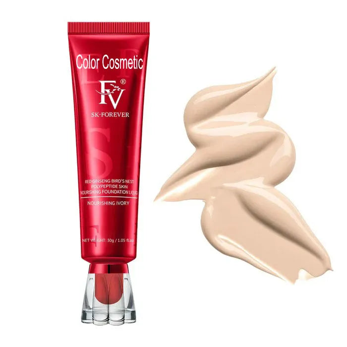 Original Imported FV Foundation Tube China Red Original Waterproof with Medium Coverage, Oil-free & Long Lasting, Lightweight, Matte Foundation for Oily/Normal Skin, Sweat-resistant Liquid Makeup Foundation for Face, 30g, Natural Beige