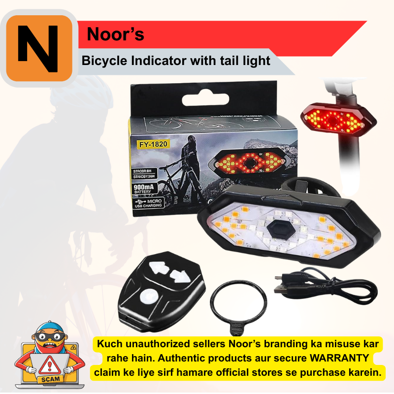 Noor Sports USB Rechargeable Bike Tail Light Wireless Remote Control Turn Signal LED Bicycle Rear Light Safety Warning Indicator Waterproof Cycling Lamp