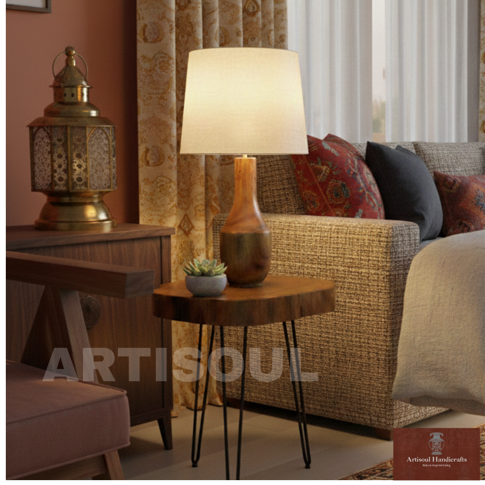 Small Round Side Table | Sofa Side Table & Bedside Table | Natural Live Edge Sheesham Wood | Metal Hairpin Legs | Drawing Room Corner Accent Table | Rustic Handmade Pakistan