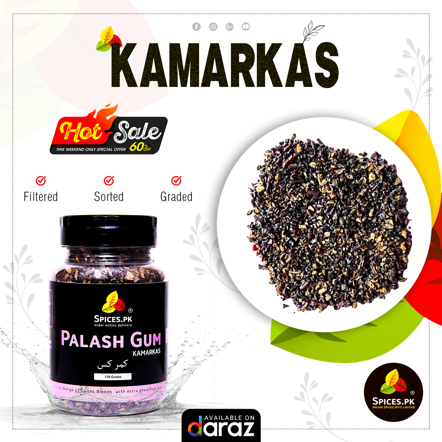 Spices.pk Palash Gum / Kamarkas / Gond Chuniya / Salvia Plebeian Butea Frondosa Wt.170gm