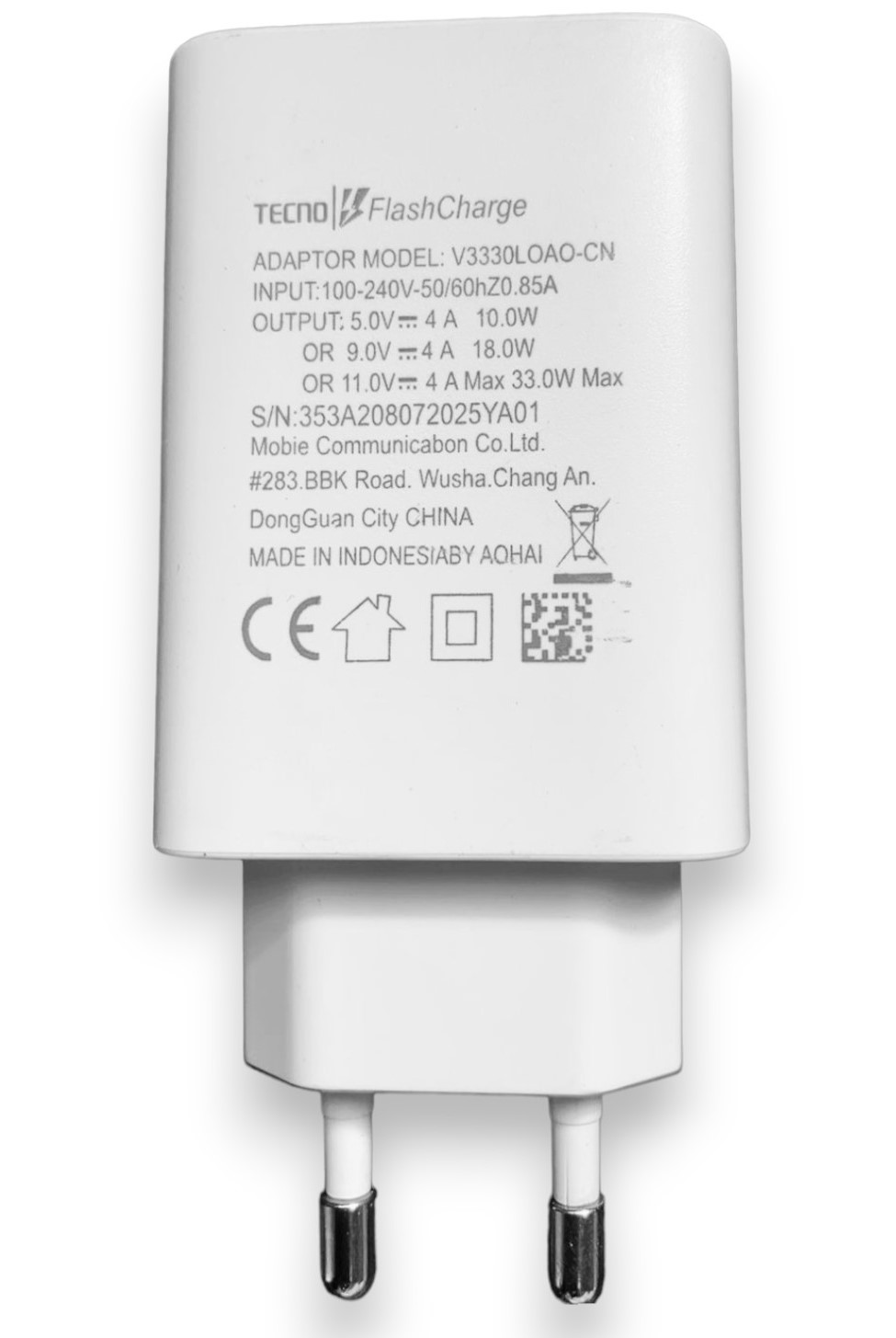 TECNO 33W Fast Charger with 6A Type C Cable for Vivo and Android Phones, Compact and Portable, Safe Charging