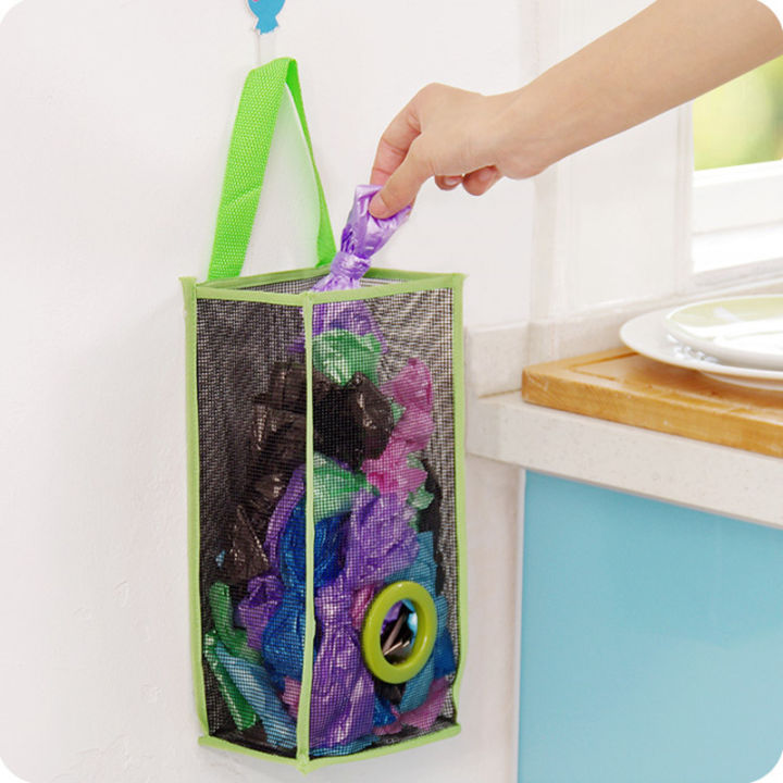 New Reusable Hanging Bag Holder for Storing Grocery and Plastic Bags in the Kitchen, Wall-Mount Mesh Bag for Plastic and Garbage Storage with Easy Access for Kitchen Use, Kitchen Storage Solution,Kitchen Accessories Tools