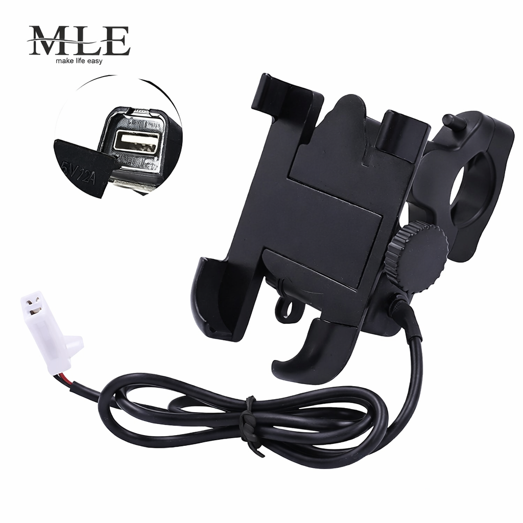 Metal Bike Mobile Holder with USB Charger | Heavy Duty Motorcycle Phone Holder | Universal Handle Bar Mount All Phones Mobile Holder Adjustable Mobile Holder Riding Mobile Holder Long Ride Mobile Holder