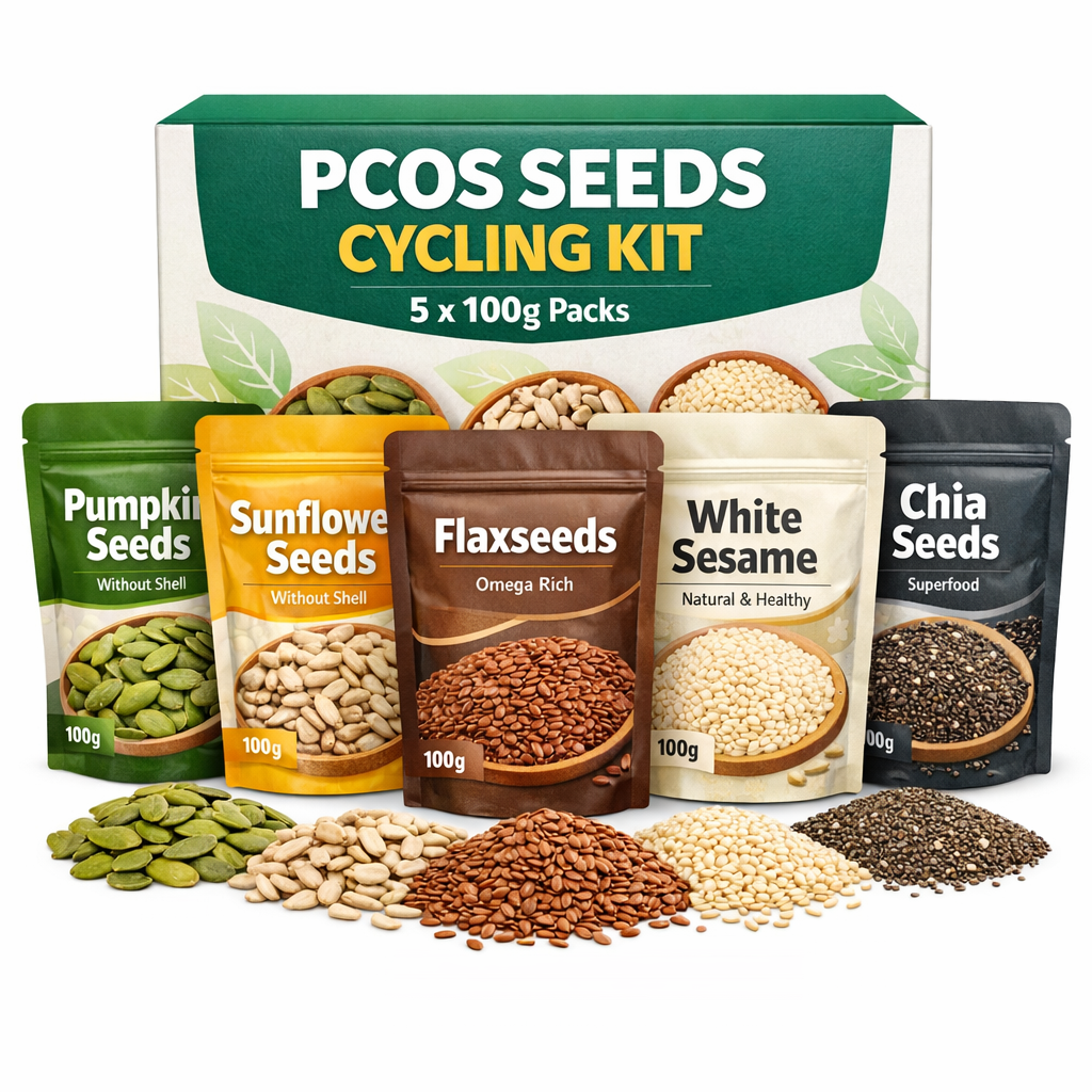 Pack of 5 (100 grams Each) Pumpkin Seeds Without Shell | Sunflower Seeds Without Shell | Flexseeds | White Sesame Seeds | Chia Seeds PCOS Seeds Cycling Kit