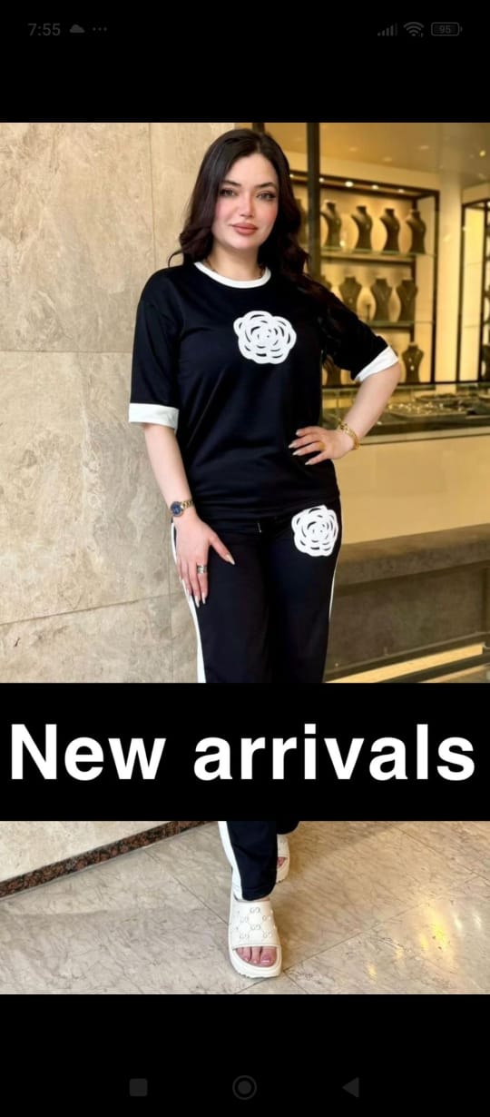 New Arrivals Women 2 Piece Tracksuit Gym Wear Set – Black & White Contrast Stripe T-Shirt & Trouser Co-Ord Set – Soft Stretch Jersey Fabric – Casual Wear, Sportswear, Yoga Suit, Running Outfit For Girls & Ladies girls dress women's dress Tee Tops Pj's
