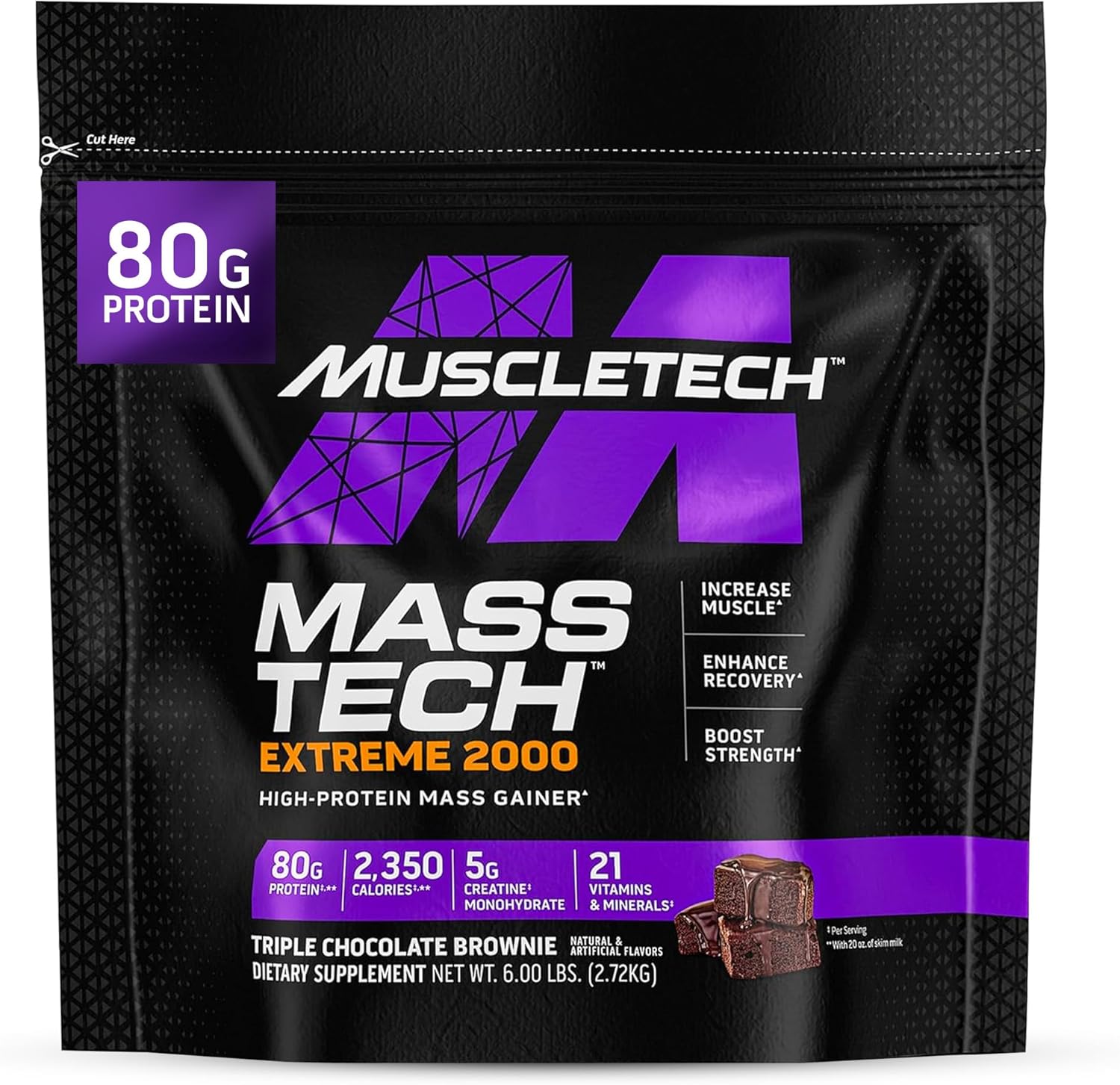 Muscle Tech MassTech Extreme 2000 - Mass Gainer Protein Powder Supplement - Weight Gainer for Increase Muscle, Enhanced Recovery & Strength.