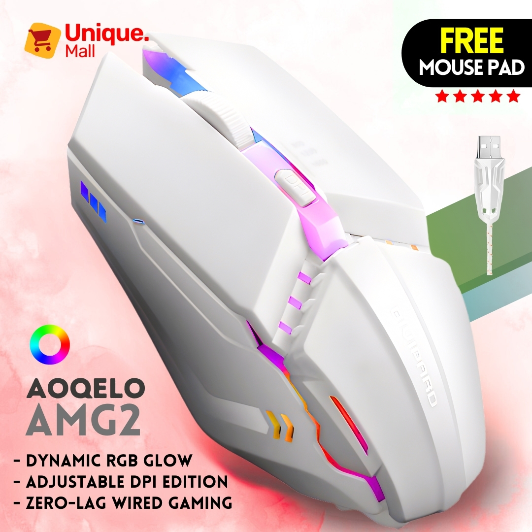 RGB Gaming Mouse USB Wired 3200 DPI Optical Sensor | Ergonomic 7 Button Gaming Mouse with Side Buttons & Double Click Key | 7-Color Breathing LED Backlit Braided Cable Computer Mouse for PC Laptop Desktop Gaming Office – Unique Mall