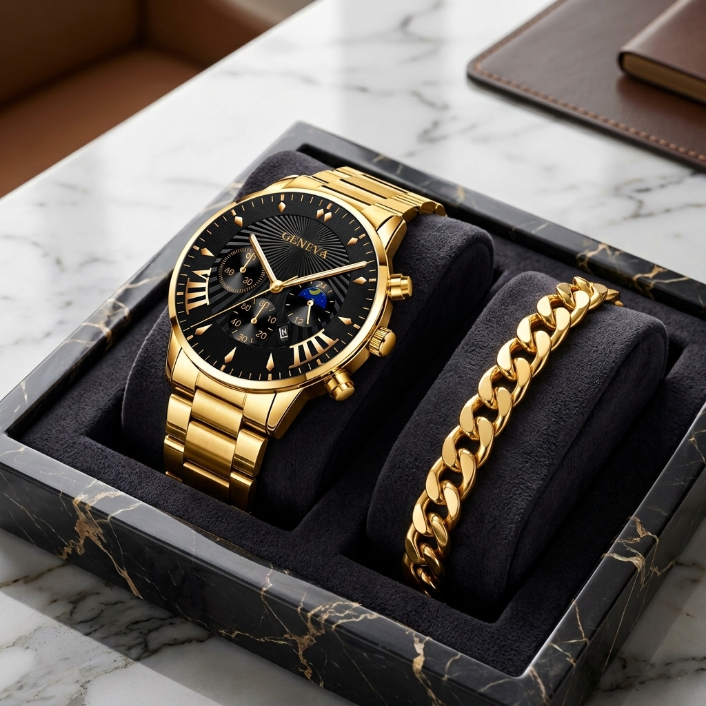 Watch for Men Stainless Steel Quartz Watch and Wrist bracelet Business and Casual Style Multiple Colors