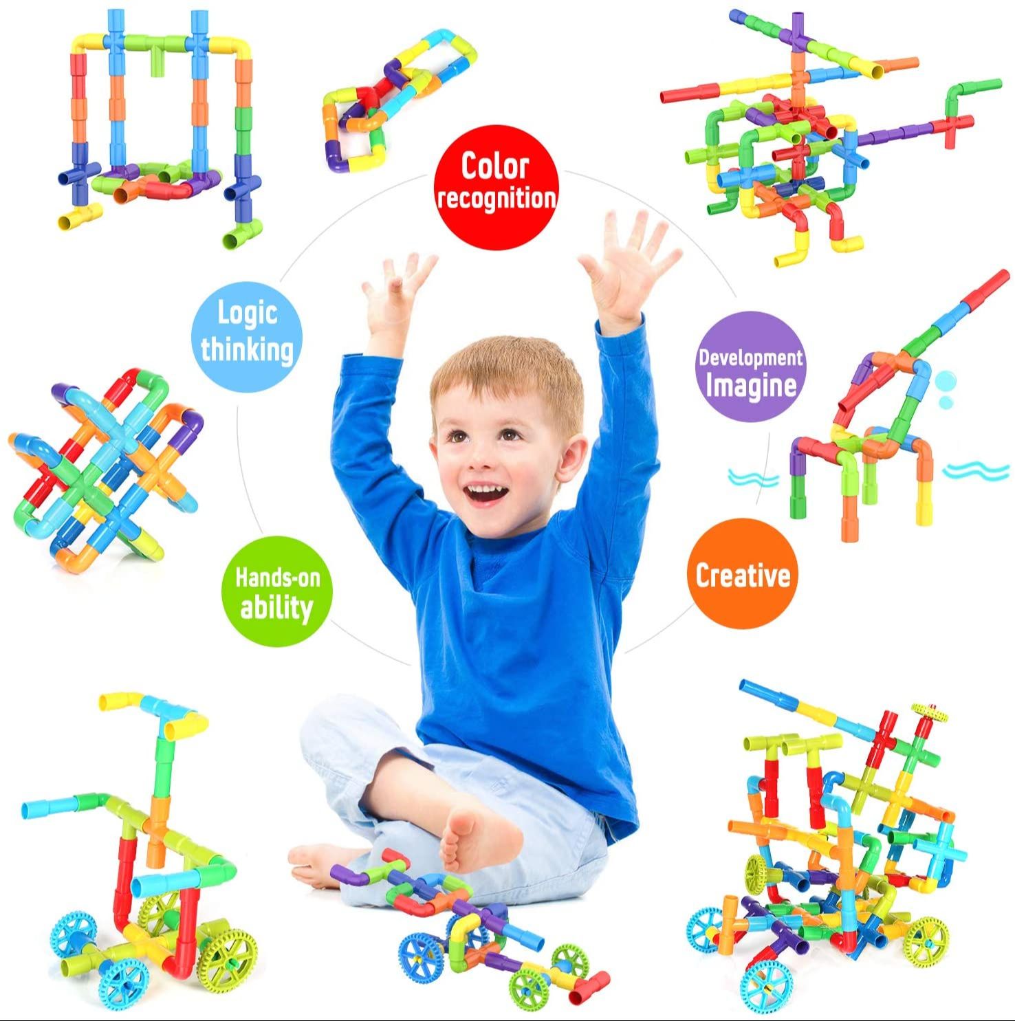 50 pes Educational pipe Blocks-Colorful Creative Pipe Puzzle Building Blocks for Kids / Pipe Puzzle Building