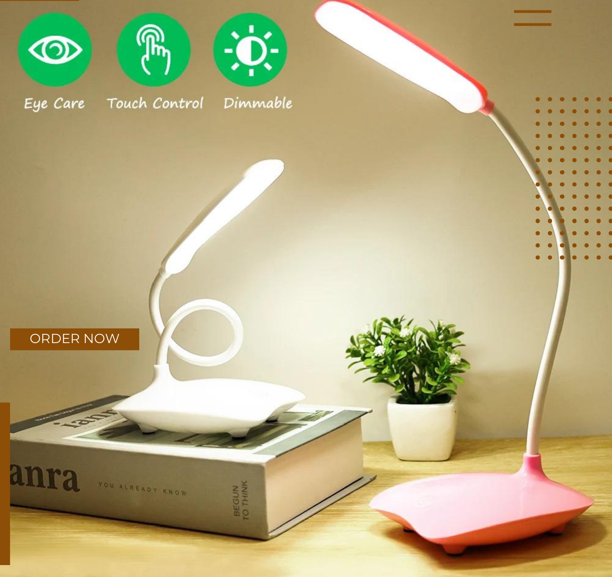 LED Desk Lamp Reading Night Light USB Rechargeable On/Off Touch Control
