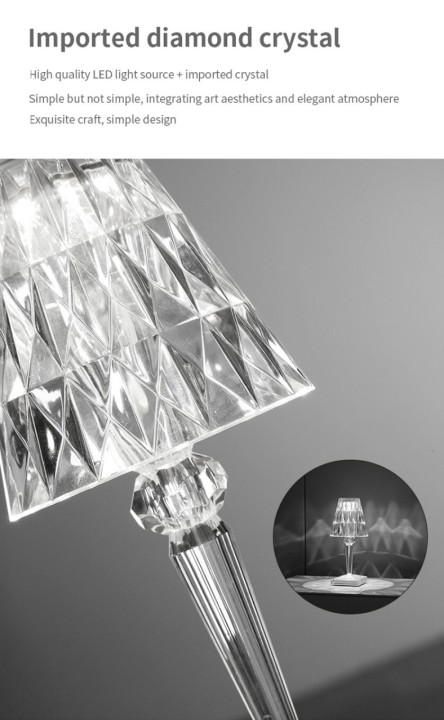Vimite Touch Led Table Light Lamp Usb Rechargeable 3-Colors Dimming Crystal Diamond Desk Lamp Lampshade Night Light For Bedroom Room Bedside Home Decoration
