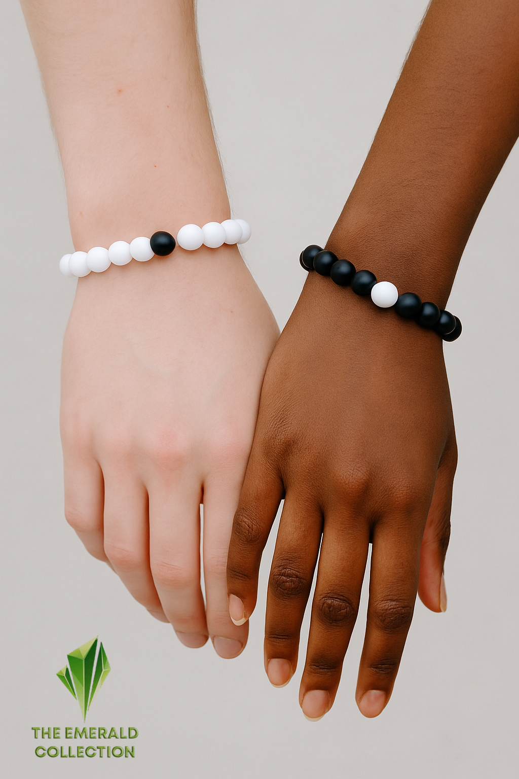 The Emerald Collection_Set of 2 Pieces Black & White Bead Friendship Wrist Band || Bracelet for Couples & Friends. (Elasticated)