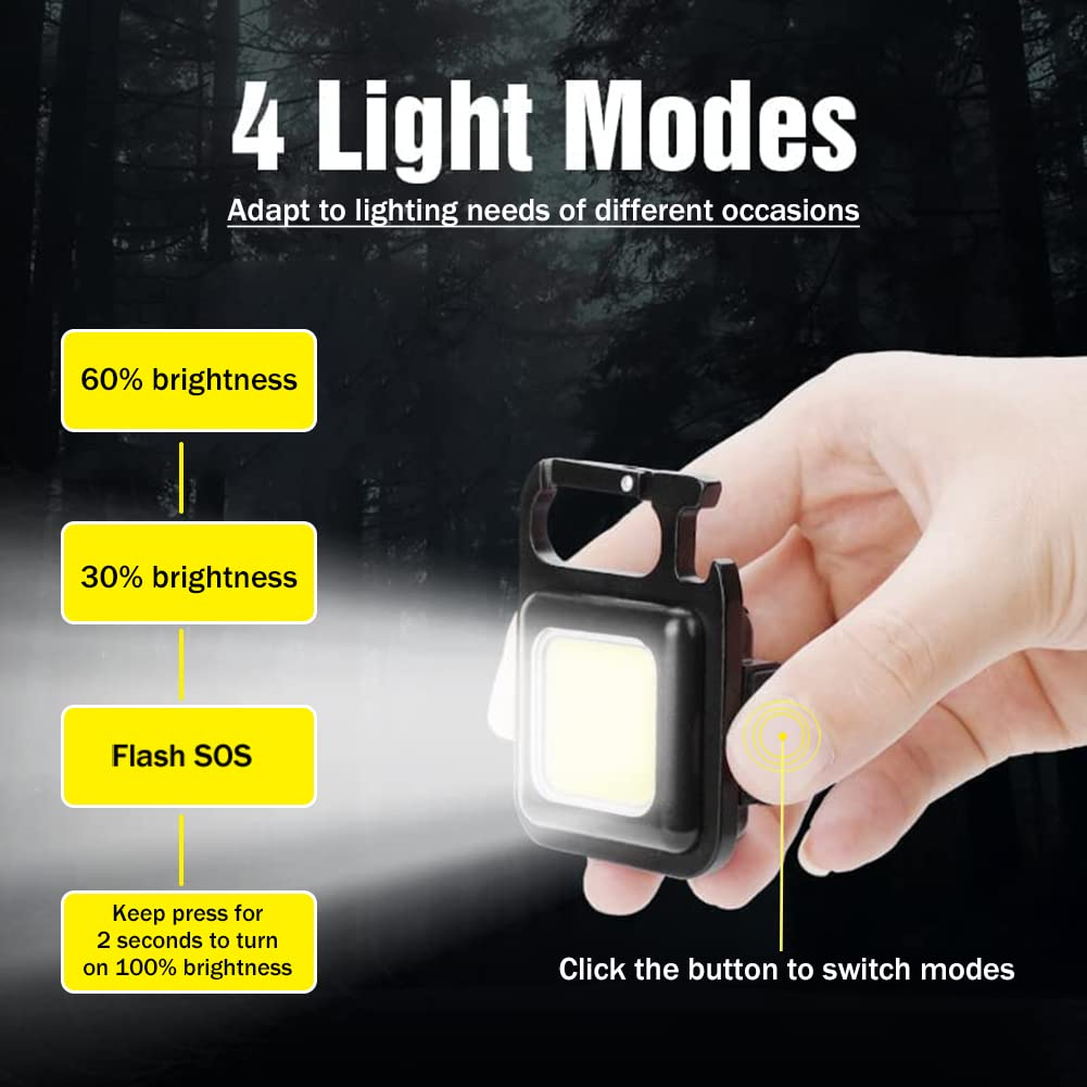 COB Small Flashlight, Keychain Work Light, USB Rechargeable, Mini LED Handheld t, 3 Light Modes Portable Pocket Light for Gift, Camping Emergency Fishing, Aluminum.Random color