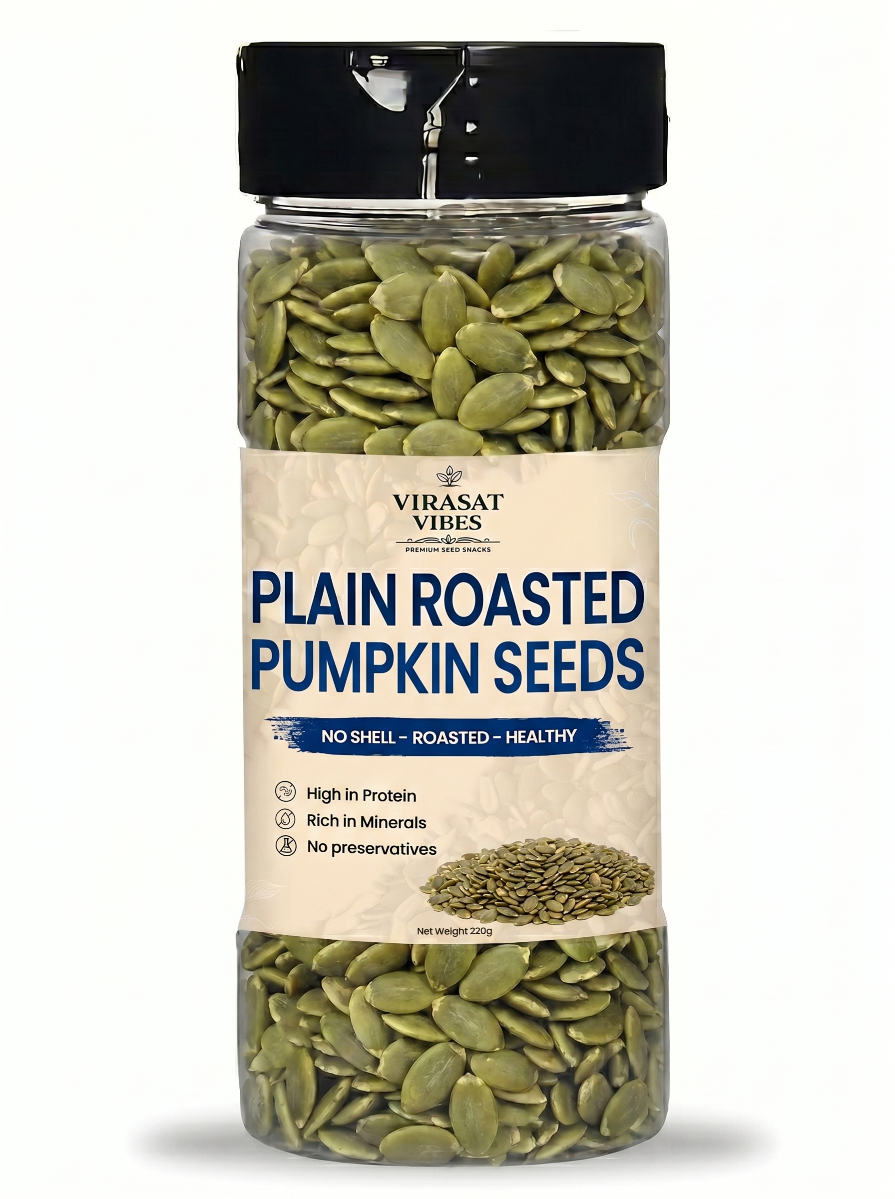Plain Roasted Seeds Mix 220g by Virasat Vibes – Natural Pumpkin & Sunflower Pepitas, High Protein, Dietary Fiber, Keto & Vegan Healthy Snack