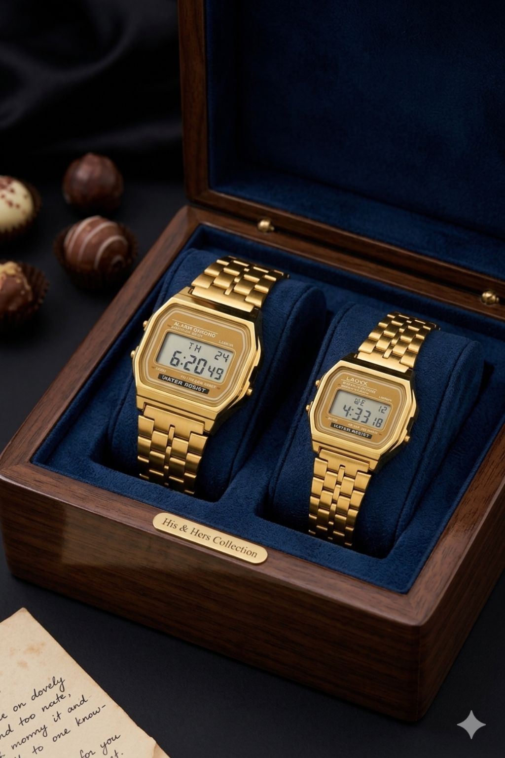 Digital Couple Watch  Classic Vintage Watch - Alarm Stopwatch, Built in Light