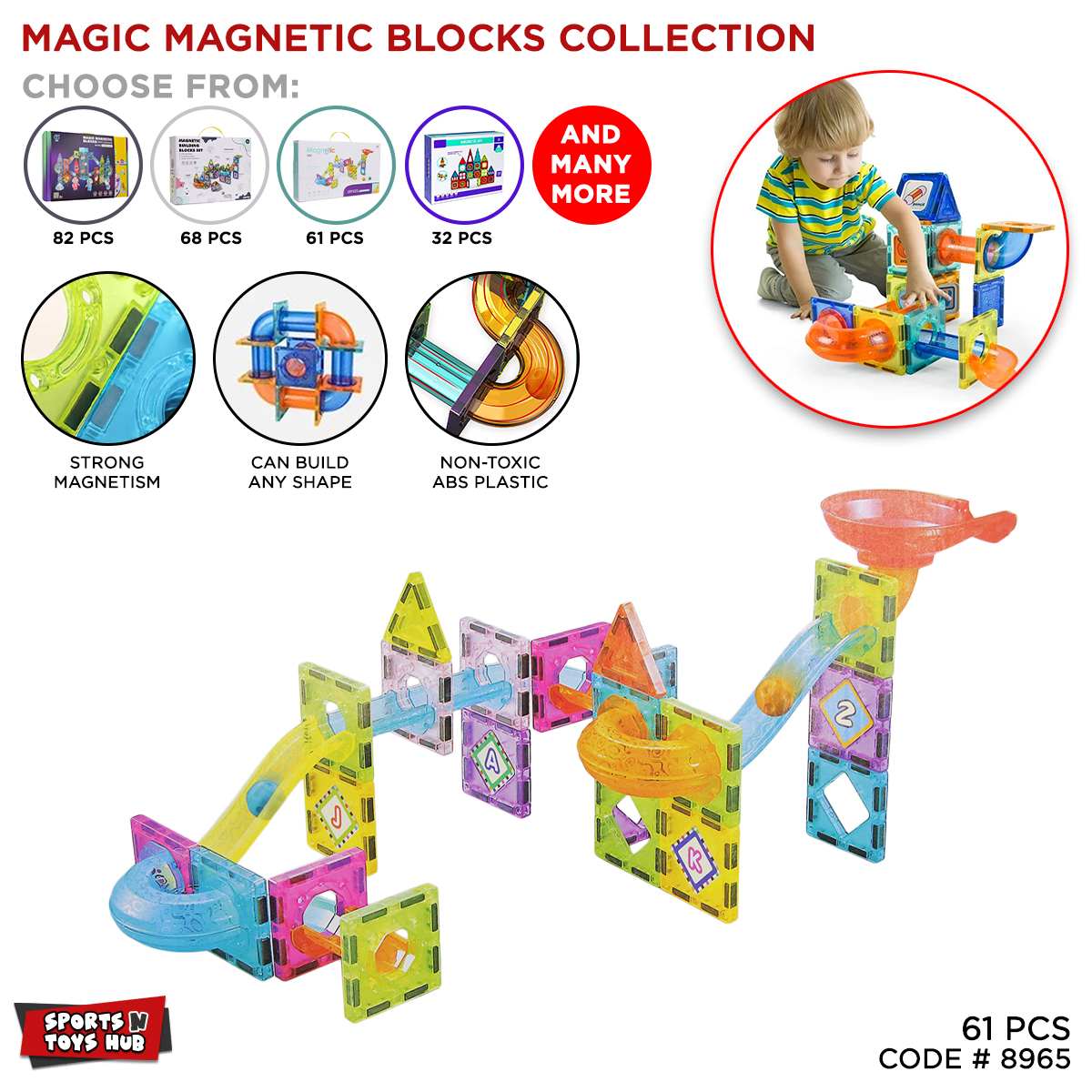 Magnetic Tiles Marble Run For Kids, 3D Clear Color Magnetic Building ...