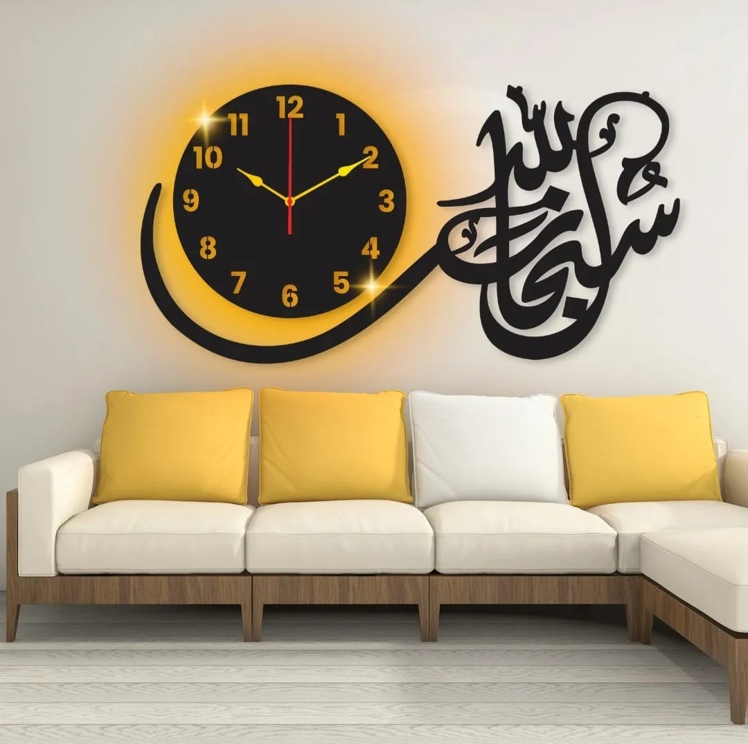 Bismilah Clock, And Butterfly Shelf,Wooden Wall Clock-3D Watch DIY Design Decoration Birds Numeral Quartz For Home Décor Living Room And Offices And For Gifts