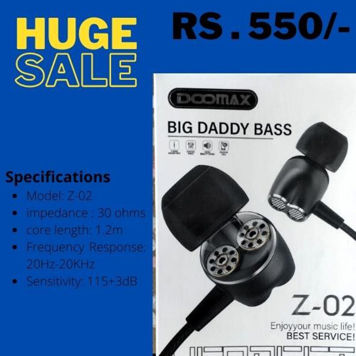 Wired Earphones Big Daddy Bass Earphones Black White Both