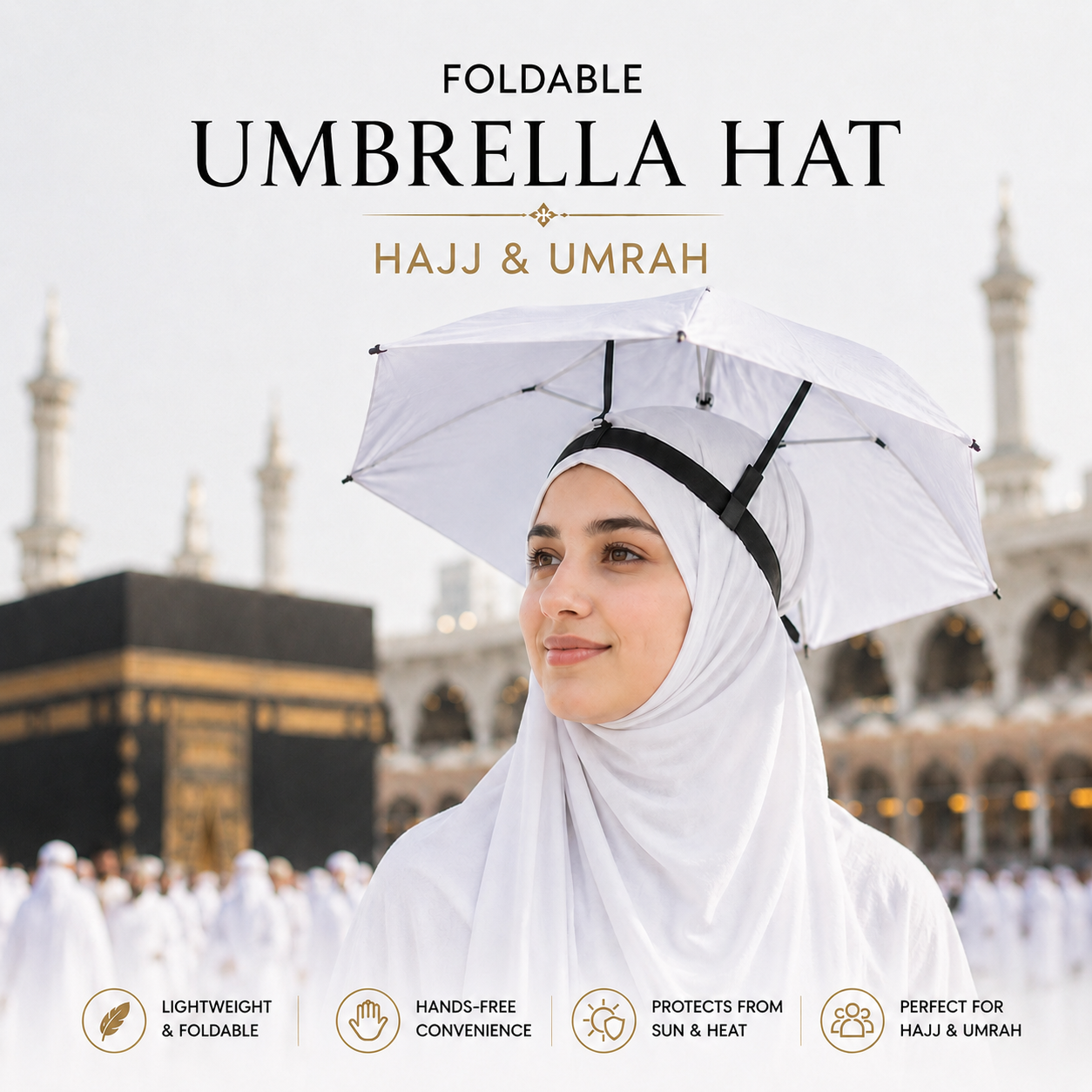 Umbrella Hat Portable, Umbrella Hat Rainbow and White Colour, Umbrella Hat For Umrah, Hands-Free Hat Umbrella (Free Size | Unisex)