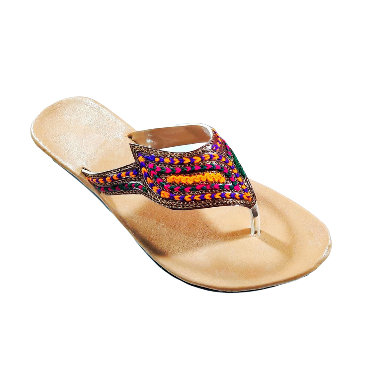 Ladies Fancy Casual Flat Slippers, Stylish Sindhi Style Footwear for Parties & Weddings Golden Brown and Maroon
