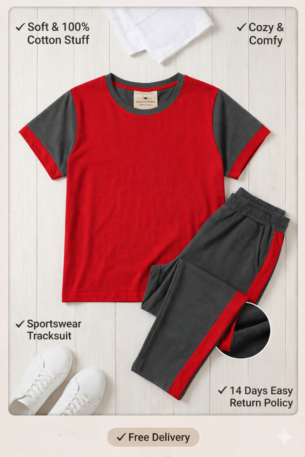 Gym Wear Sports Track Suit Red Black Women Soft Cotton Jersey Two Piece Summer Friendly Jogging Activewear Athletic Tee Trouser Set