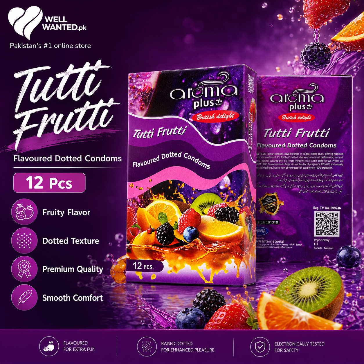 Aroma Plus Tutti Frutti Flavoured Dotted Condoms (12-Pack)