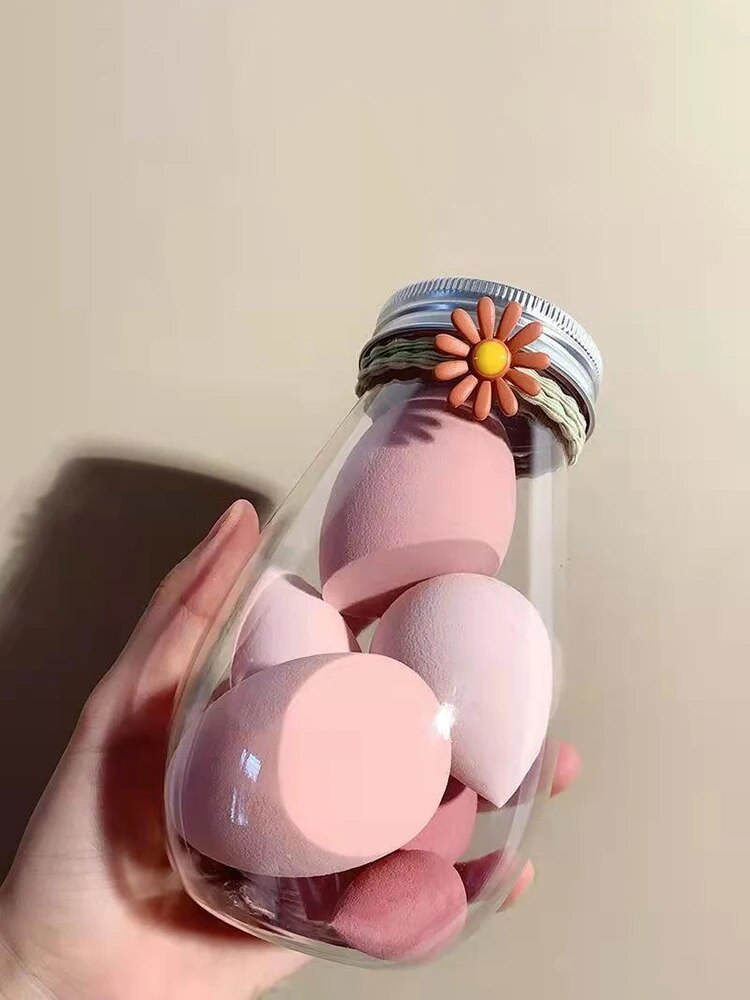 Cute cosmetic beauty blender jar Set of 6 makeup puffs light and dark