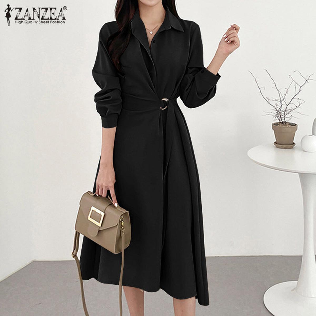 ZANZEA Korean Style Women's Blazer Formal Office Collect Waist Long Sleeve  V-Neck Solid Winter Suit Jacket #11