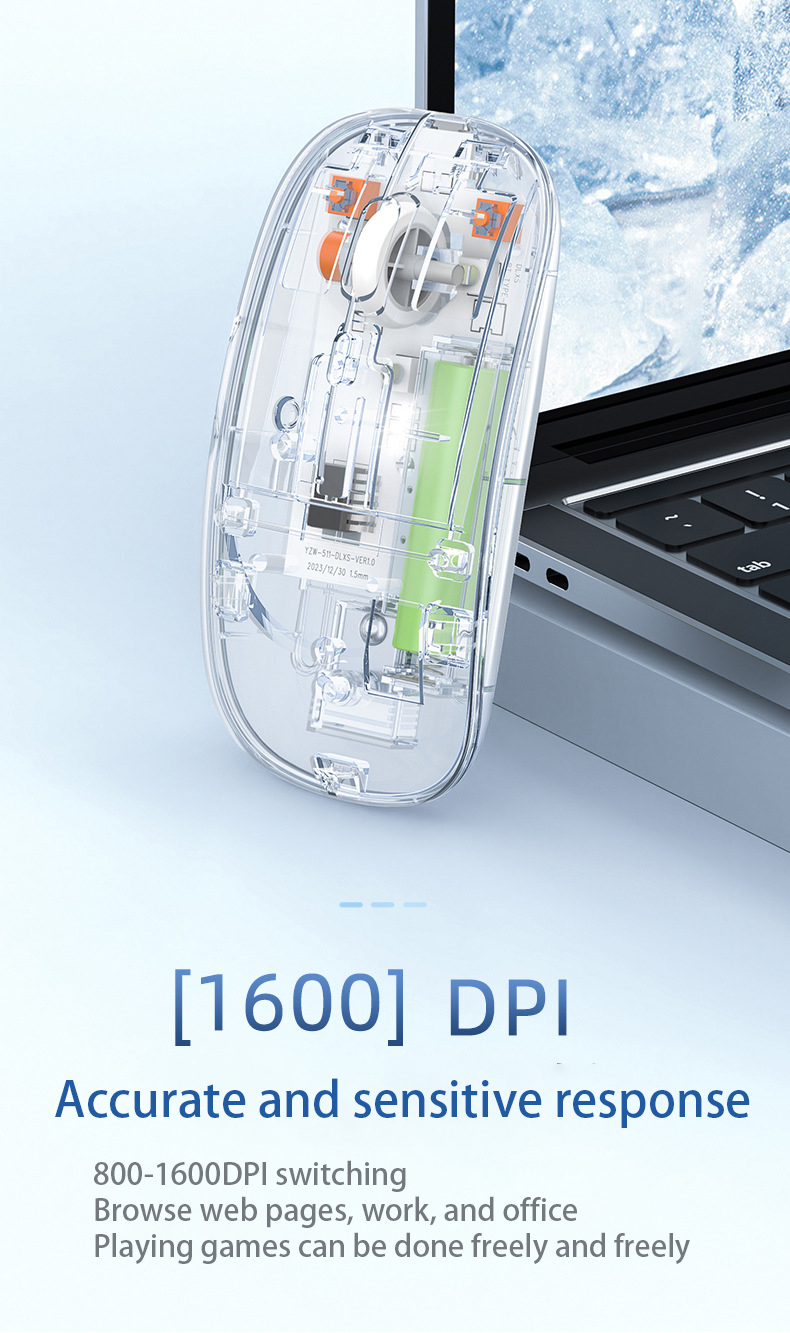 Type C Transparent Rechargeable Wireless Mouse Ultra Slim Gaming Mouse RGB Dual Mode 5.1 Bluetooth Mouse Rechargeable Battery Gaming RGB USB Wireless Optical Mouse With Silent Clicks 2.4G Backlit Mice Mouse For Pc Laptop, Computer, MacBook, iPad, Smart TV