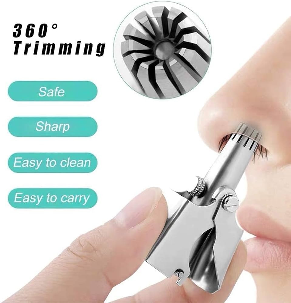 Stainless Steel Manual Nose Hair Trimmer | Portable Handheld Nose & Ear Hair Trimmer | Pain-Free Manual Grooming Tool for Men & Women