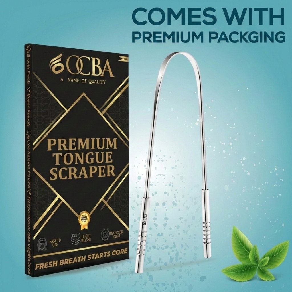 OCBA Tongue Cleaner For Fresh Breath & Oral Hygiene Tongue Scraper Premium Stainless Steel Tongue Brush For Men & Women