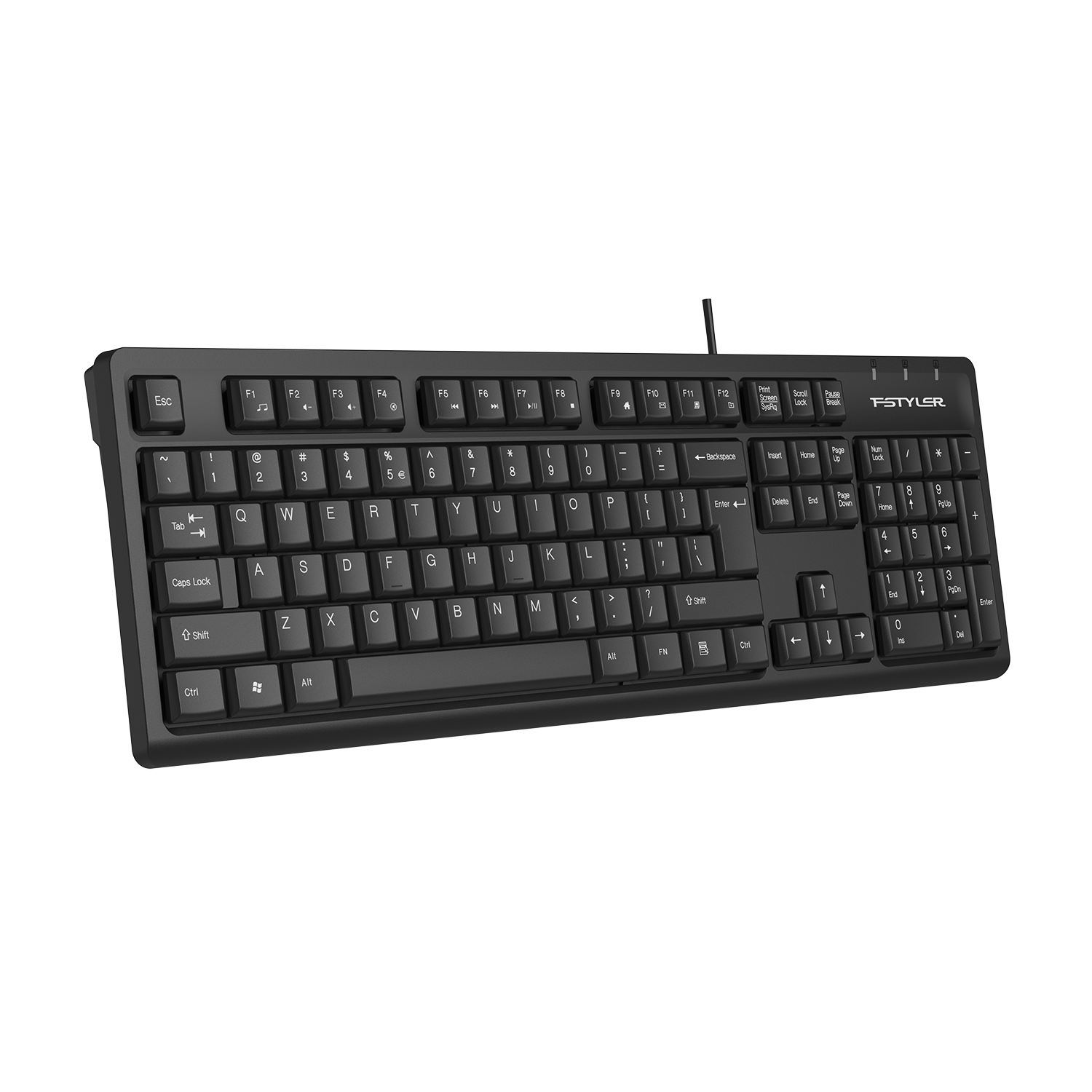 A4Tech FK12 Multimedia Wired Keyboard - Round-Square Keycaps - Waterproof Design - For PC/Laptop