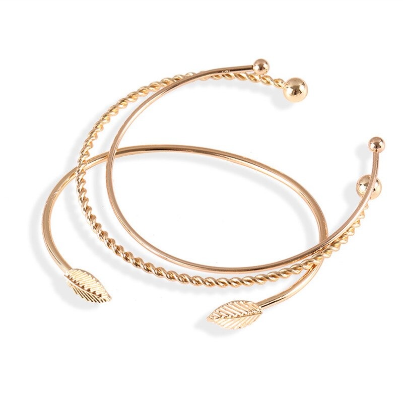 Elegant Leaf Open Bangle Bracelet for Women 3pcs-Set