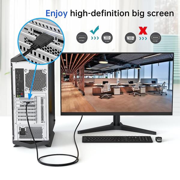 High-Speed HDMI to VGA Cable 1.8M - Premium Video Adapter Cord for High-Resolution Displays