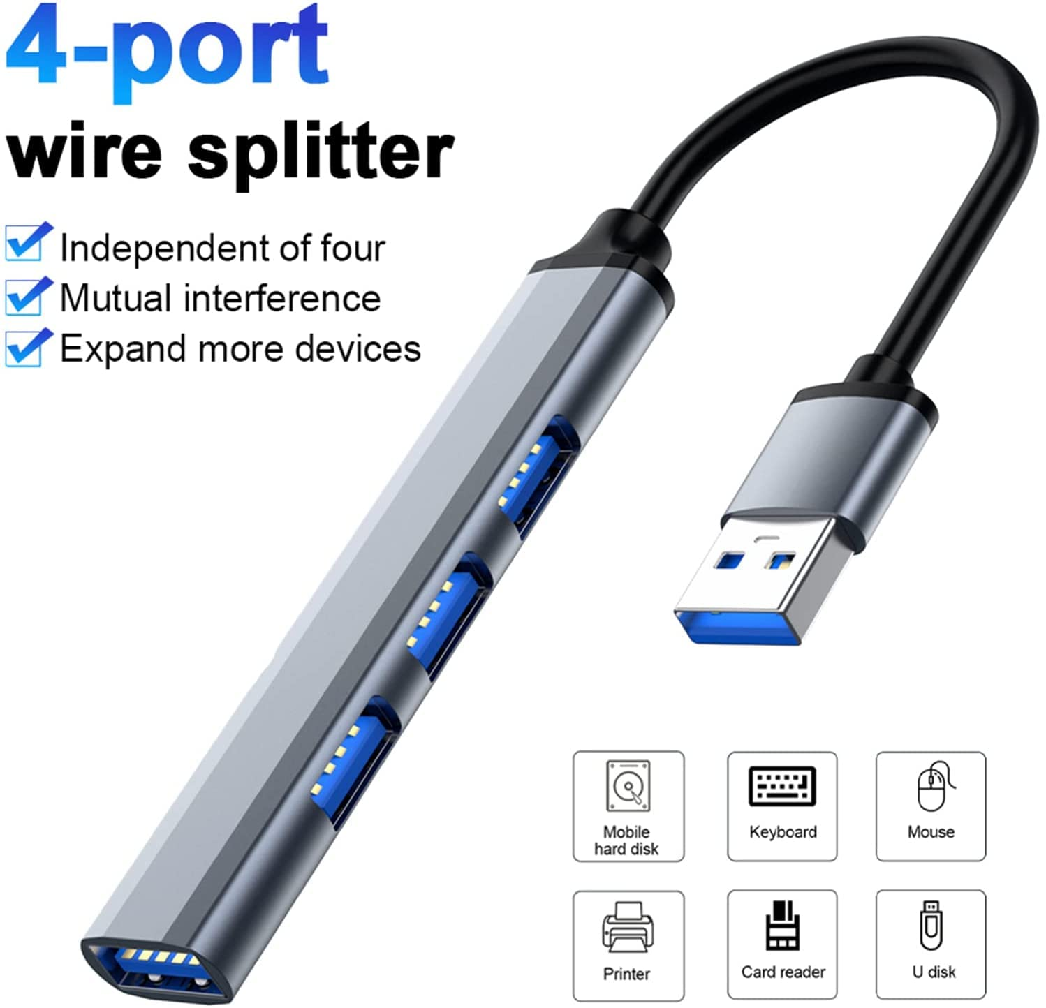 USB Hub Extensions, 4 Port USB 2.0 3.0 Hub, Ultra Slim Portable Data Hub Applicable for iMac Pro, MacBook Air, Mac Mini/Pro, Notebook PC, Laptop, USB Flash Drives Aluminum Alloy |  4 PORT USB 3.0 ULTRA SLIM PORTABLE HUB ALUMINUM ALLOY | USB to 4 port hub