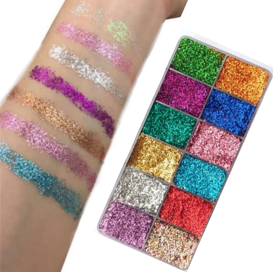 12 Pcs Multicolor Pressed Creamy Glue Dust Glitter Eyeshadow Makeup Palette - Loose Pigment Sparkling Dusty Powder Pallet Eye Shadow Pallete - Mix 12 Color Shiny Shimmer Eyeshade Nail Art Eye Shade Kit