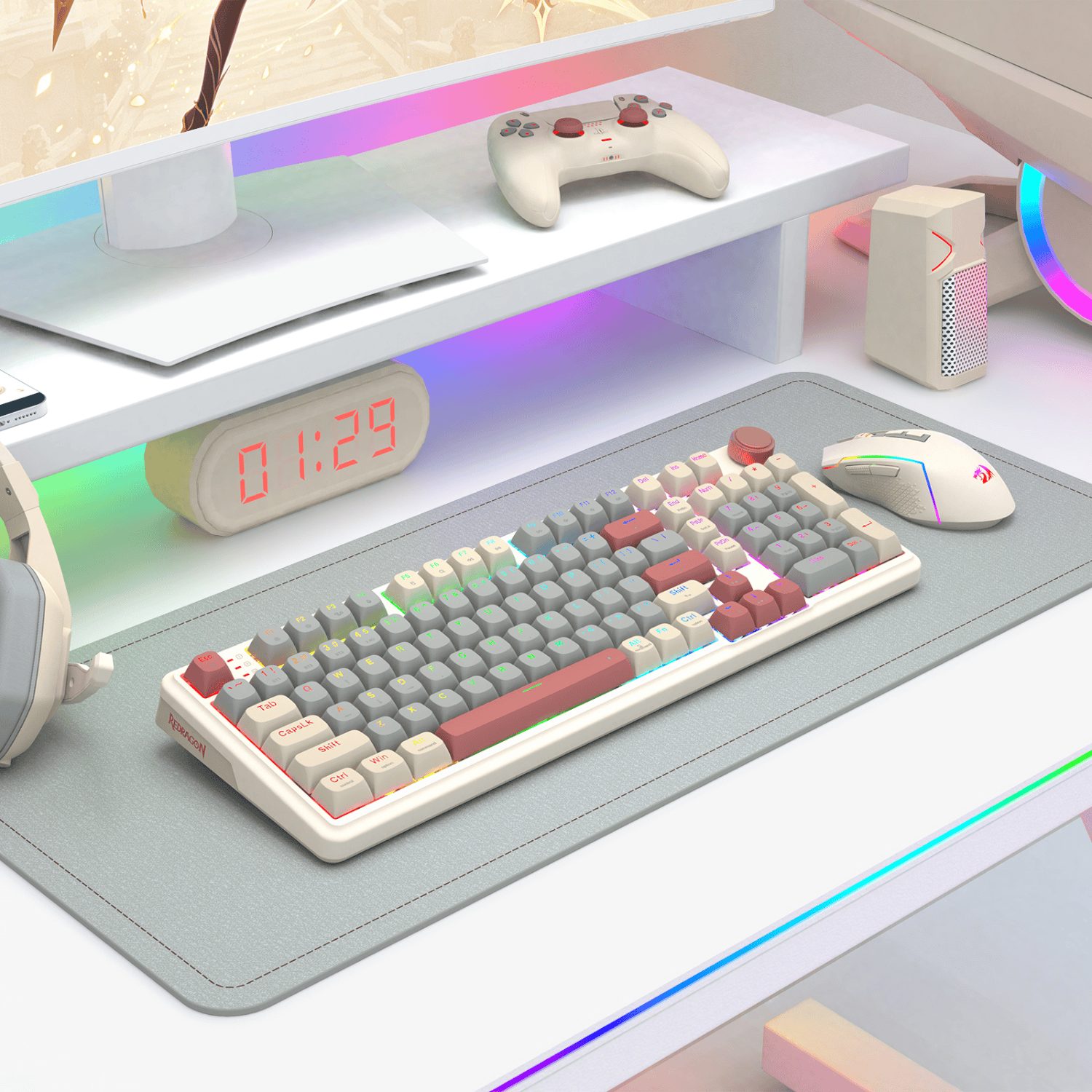 Redragon K768 EISA 100 Retro RGB Tri-Mode Wireless Mechanical Gaming Keyboard White Grey Red with Custom Yolk Linear Switch 17 de0af3df6dc633e8be720331a21d22cf