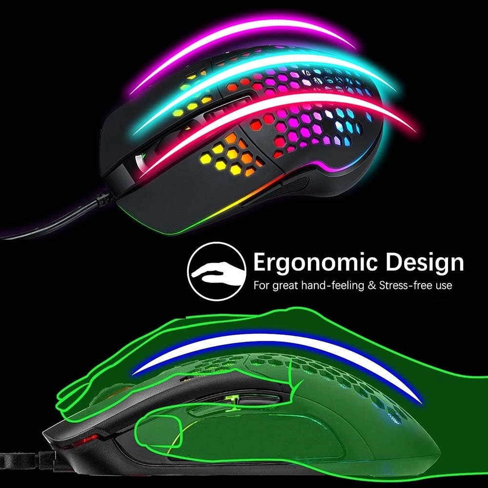 ➤ BENGOO - RGB Honeycomb Gaming Mouse USB Wired 6400 DPI | Ultra Lightweight 7 Programmable Buttons Optical Mouse | Software Macro Driver 16.8M Color Backlit Mesh Gaming Mouse for PC Laptop Desktop Gaming Streamers – Unique Mall