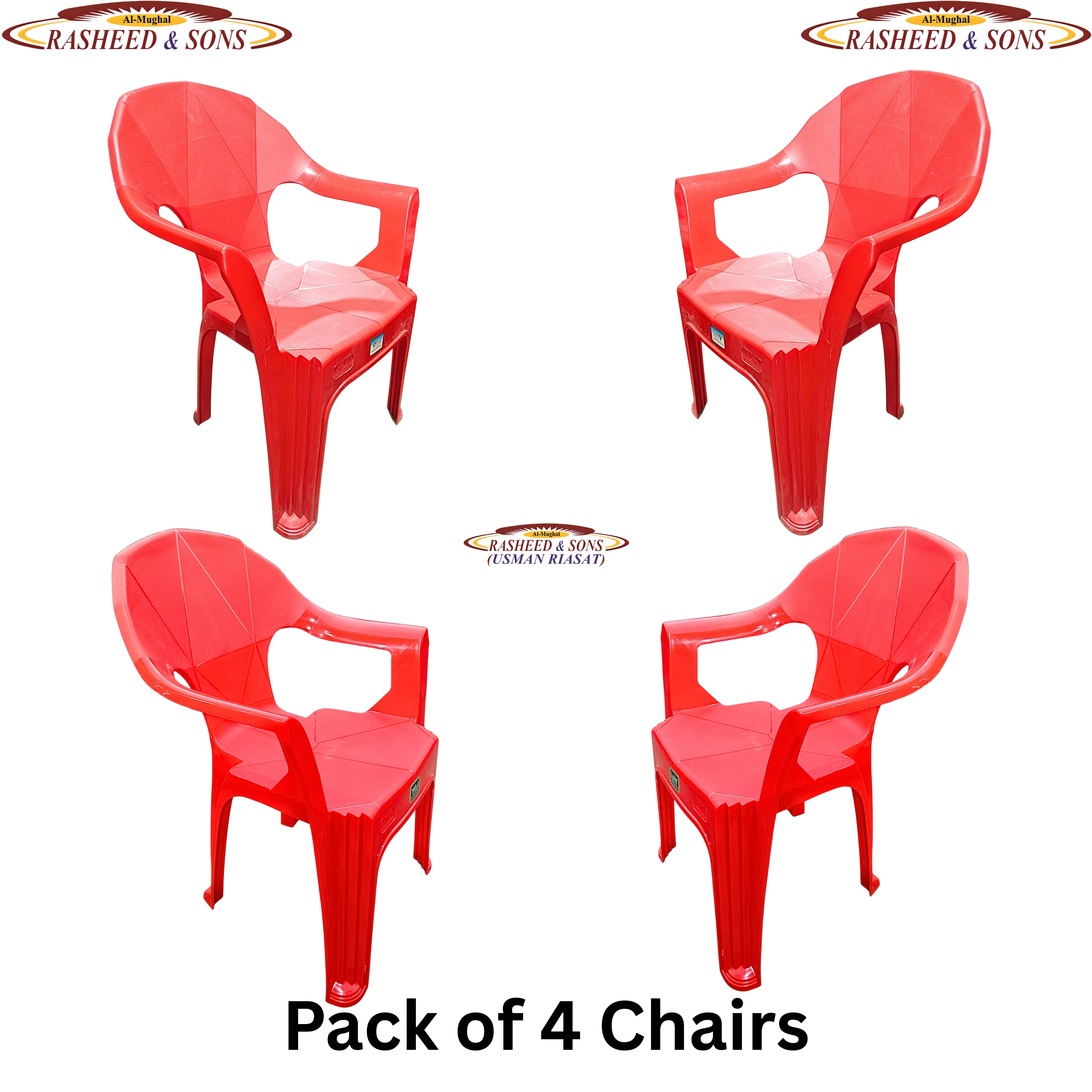 100% Pure Plastic Diamond Chair Set – Garden Patio Balcony Arm Chair – Rasheed & Sons Modern Plastic Chairs – Pack of 1, 2, 4, 6 with Fixed Table or Folding Tabl