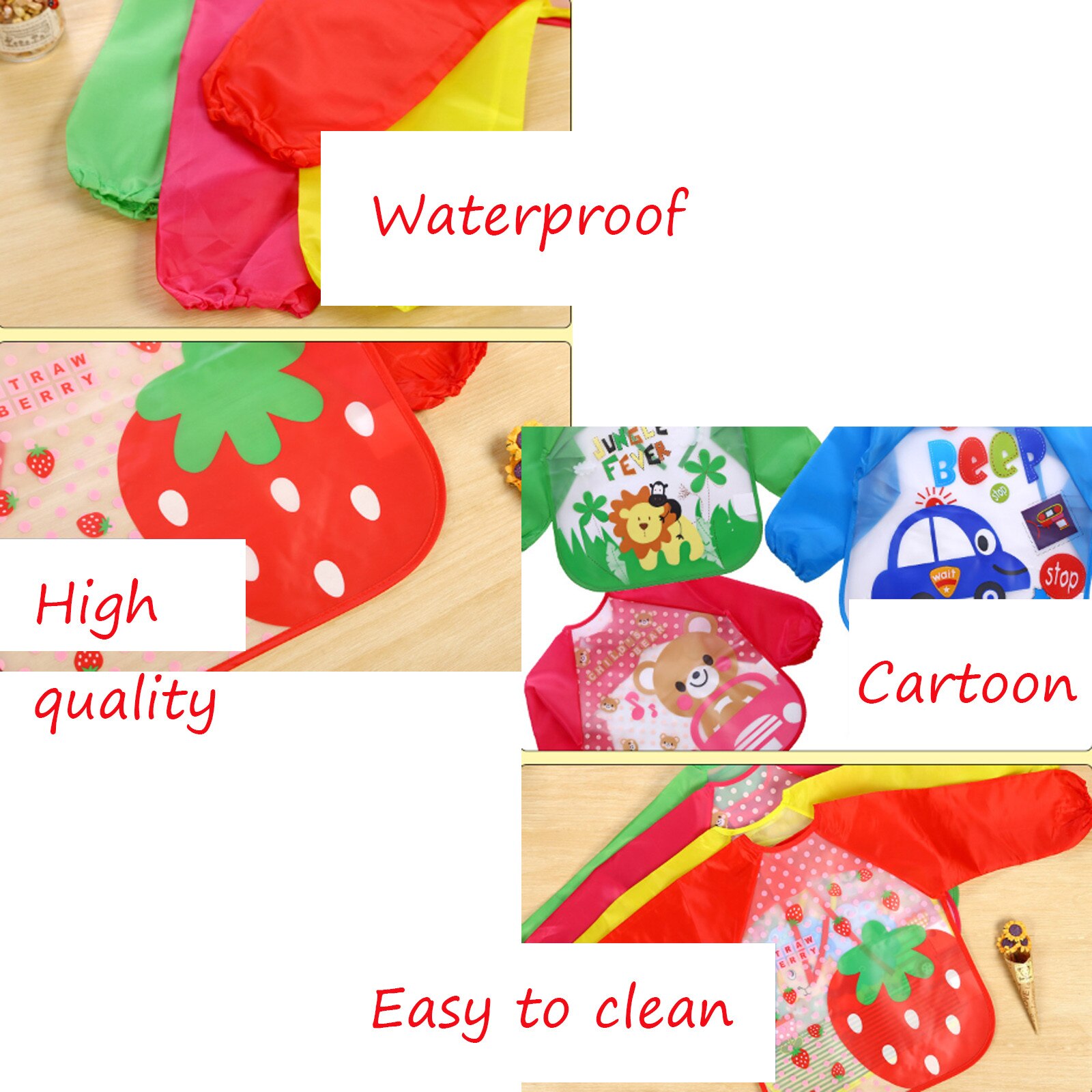 New Baby Kids Toddler Long Sleeve Scarf Waterproof Art Smock Feeding Bib Apron Infant Boys Girls Burp Cloth Printed Bibs