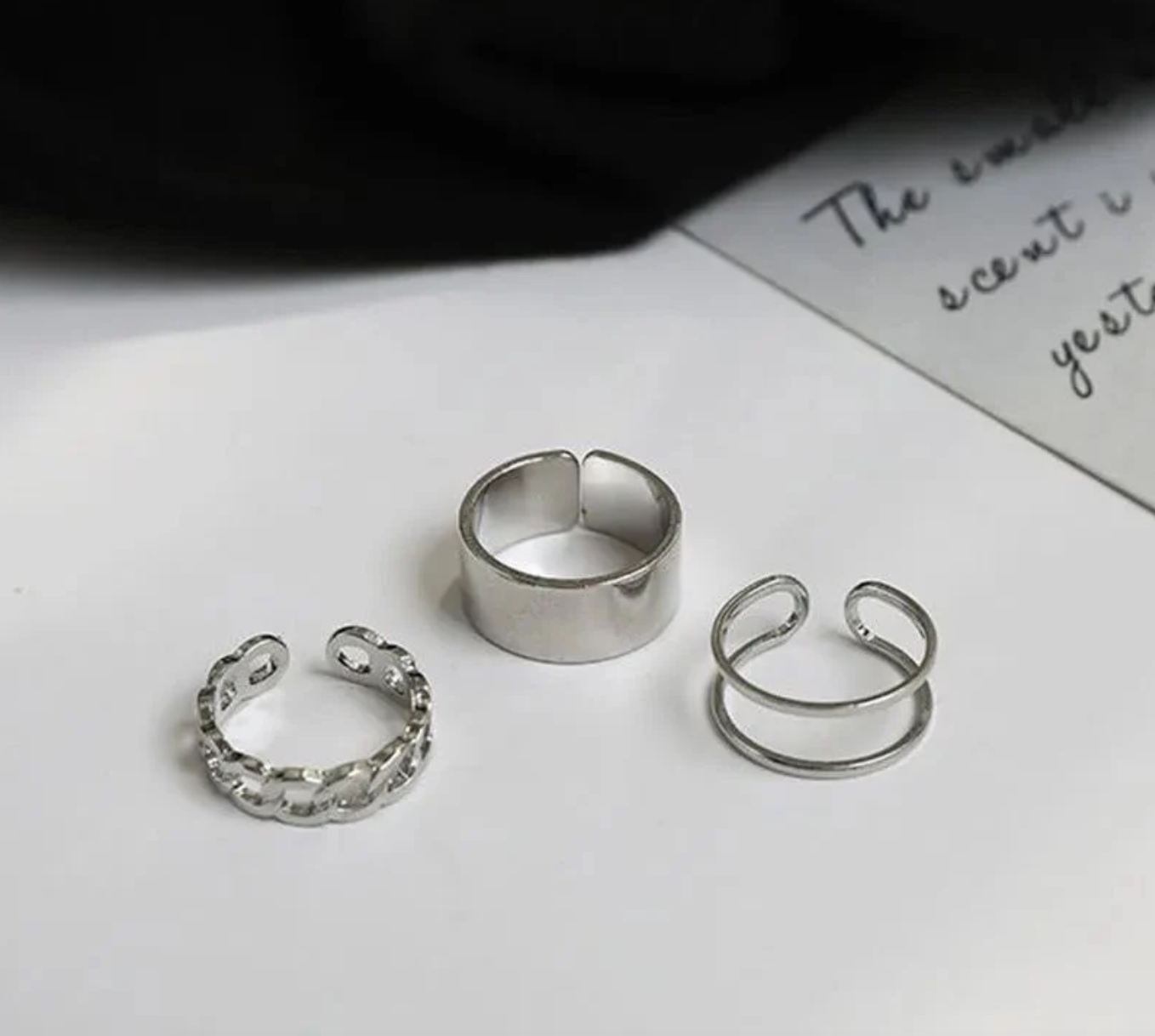 Pack of 3 Silver Rings For Girls Rings For Girlfriend Stylish Geometric Chain Design Adjustable Ring Set High quality Rings