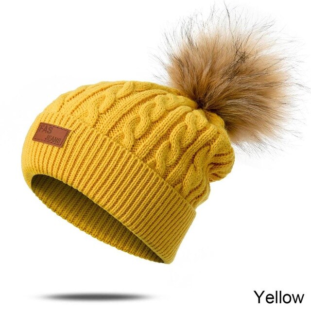 Winter Hat Pom Pom Knitted Beanie 